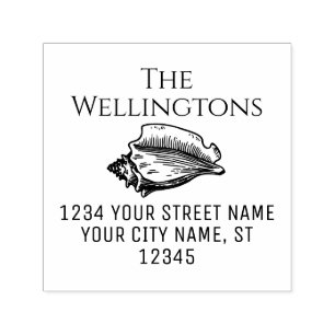 Elegante Conch Schelp Strand Naam Retouradres Zelfinktende Stempel