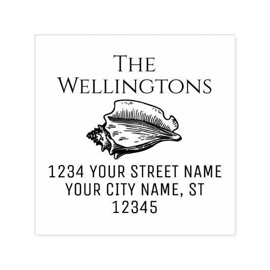 Elegante Conch Schelp Strand Naam Retouradres Zelfinktende Stempel (Design)