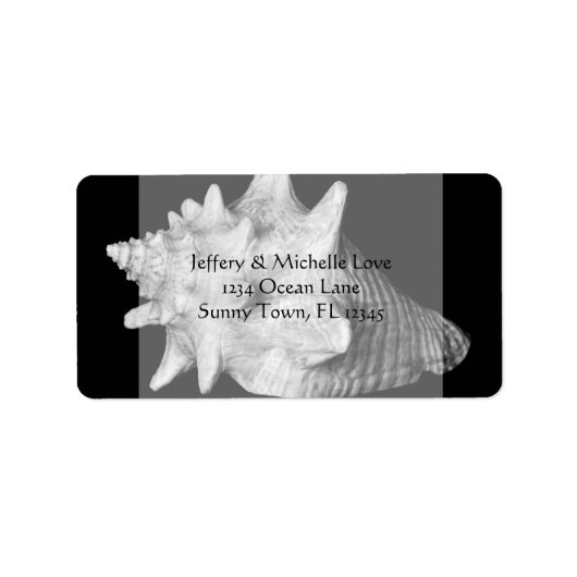 Elegante Conch Shell Beach Zwart-wit Adres Etiket (Voorkant)