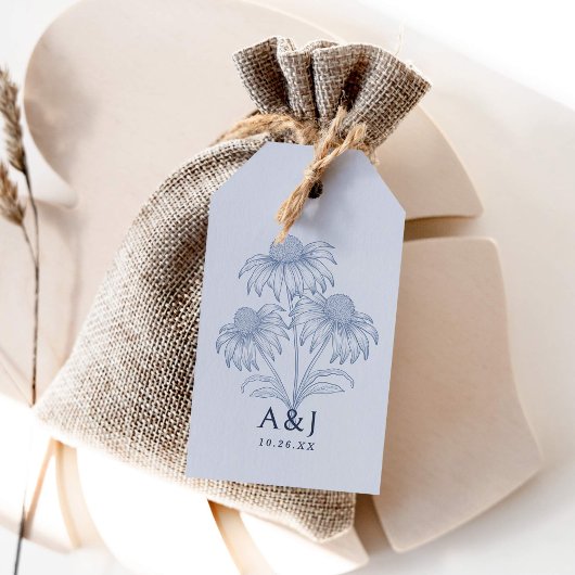 Elegante Coneflower Botanical Dusty Blue Wedding Cadeaulabel