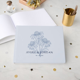 Elegante Coneflower Botanical Dusty Blue Wedding Gastenboek
