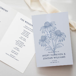 Elegante Coneflower Botanical Dusty Blue Wedding Programma