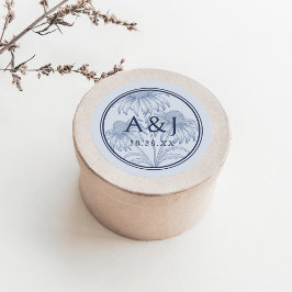 Elegante Coneflower Botanical Dusty Blue Wedding Ronde Sticker