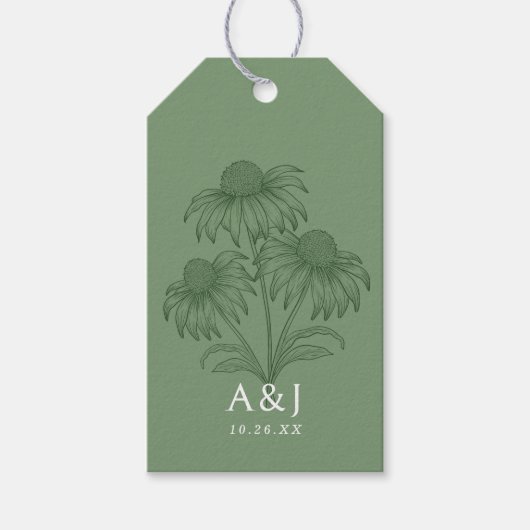 Elegante Coneflower Botanical Sage Green Wedding Cadeaulabel (Voorkant)
