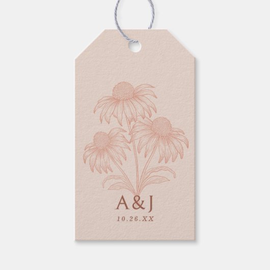 Elegante Coneflower Botanische Terracotta bruiloft Cadeaulabel (Voorkant)