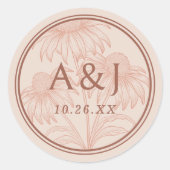 Elegante Coneflower Botanische Terracotta bruiloft Ronde Sticker (Voorkant)