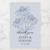 Elegante Coneflower Floral Dusty Blue Wedding Favo Wijn Etiket (Enkel label)