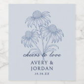 Elegante Coneflower Floral Dusty Blue Wedding Wijn Etiket (Enkel label)