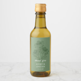 Elegante Coneflower Floral Sage Green Wedding Favo Wijn Etiket