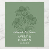 Elegante Coneflower Floral Sage Green Wedding Wijn Etiket (Enkel label)