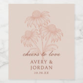 Elegante Coneflower Floral Terracotta bruiloft Wijn Etiket (Enkel label)