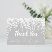 Elegante Confetti Fairy Lights Grijs Wit Dank u Bedankkaart (Staand voorkant)
