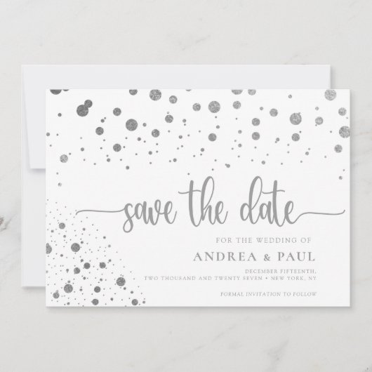 Elegante Confetti Foto Huwelijk Save The Date (Voorkant)
