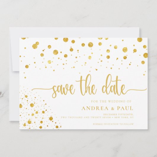 Elegante Confetti Foto Huwelijk Save The Date (Voorkant)
