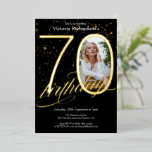 Elegante Confetti Foto Zwart Goud 70ste Verjaardag