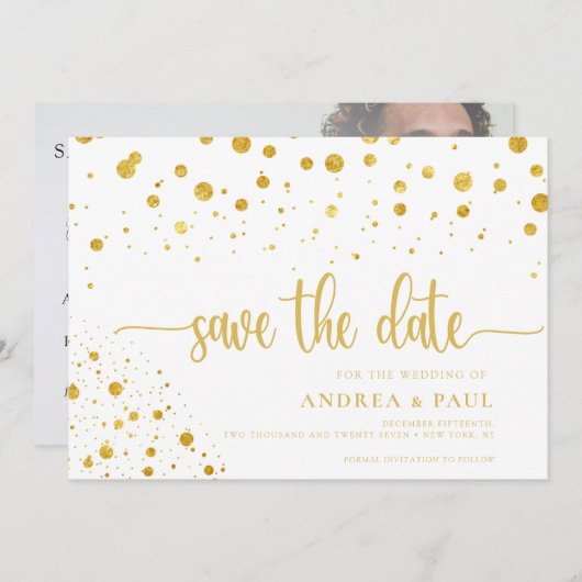 Elegante Confetti Fotobruiloft Bewaar de datum Save The Date (Voorkant / Achterkant)