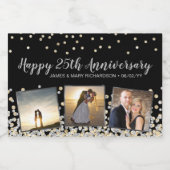 Elegante Confetti Fotocollage 25e Jubileum Sparkling Wijnetiket (Enkel label)