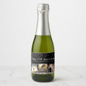 Elegante Confetti Fotocollage 25e Jubileum Sparkling Wijnetiket (Voorkant)