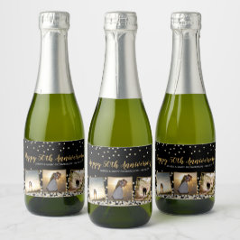Elegante Confetti Fotocollage 50ste Verjaardag Sparkling Wijnetiket