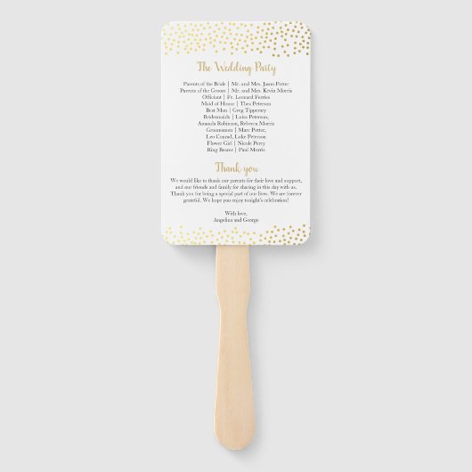 Elegante confetti gouden bruiloft programma fan handwaaier (Achterkant)