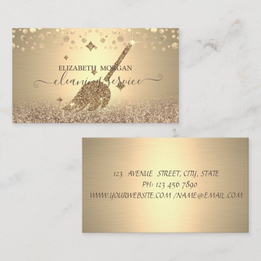 Elegante Confetti Maid Cleaning Glitter Gold Visitekaartje (Voorkant / Achterkant)