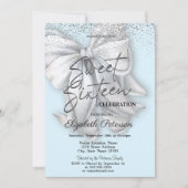Elegante Confetti Witte Strik Lichtblauwe Sweet 16 Kaart (Voorkant)