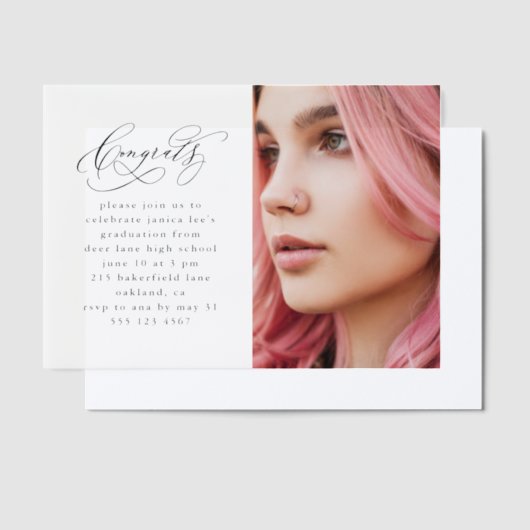 Elegante Congrats Script Foto Afstuderen Party Vellum Uitnodigingen (Offset)