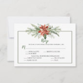 Elegante Coniferen en Poinsettia Kerst RSVP Kaartje (Voorkant)