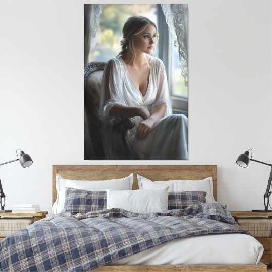 Elegante contemplatie: Waterverf kunst Canvas Afdruk (Insitu (Slaapkamer))