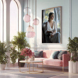 Elegante contemplatie: Waterverf kunst Poster