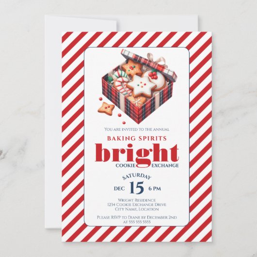 Elegante Cookie Exchange Party Blauw Rood Kaart (Voorkant)