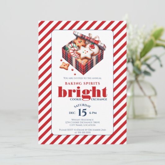 Elegante Cookie Exchange Party Blauw Rood Kaart (Staand voorkant)