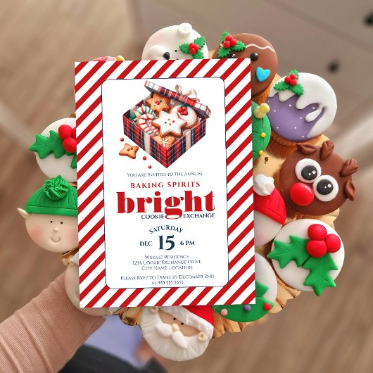 Elegante Cookie Exchange Party Blauw Rood Kaart