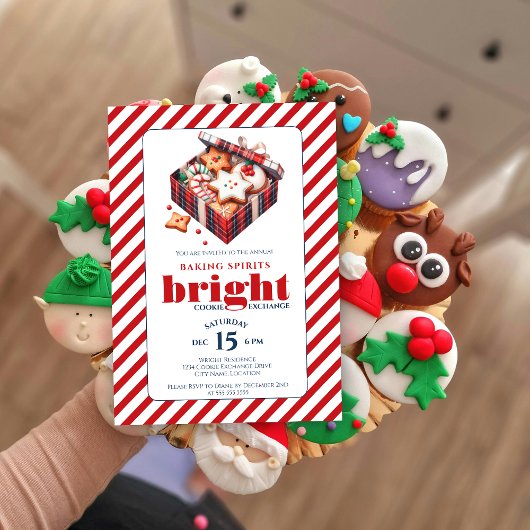 Elegante Cookie Exchange Party Blauw Rood Kaart