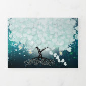 Elegante Cool Aqua Hart Blad Bruiloft Drieluik Uitnodiging (Cover)