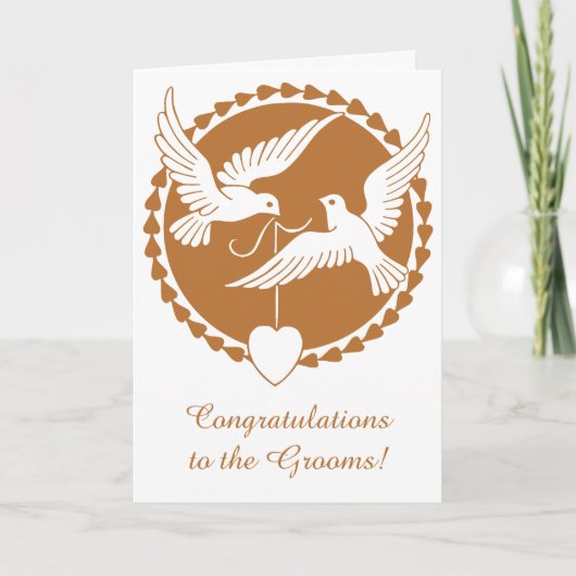 Elegante Copper Love Doves Gay Wedding Kaart (Voorkant)