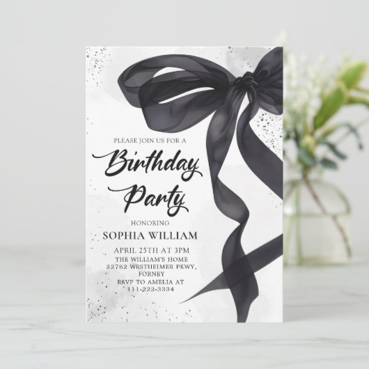 Elegante Coquette Black Bow verjaardagsfeestje Kaart (Staand voorkant)