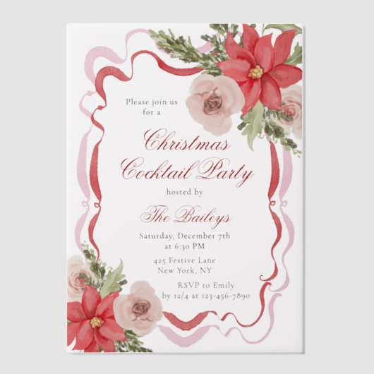 Elegante Coquette Bloemen Kerst Cocktail Party Vellum Uitnodigingen (Voorkant)