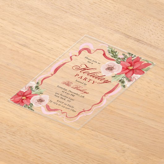 Elegante Coquette Bloemen Kerstfeest Acryl Uitnodigingen (Laagn)