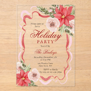 Elegante Coquette Bloemen Kerstfeest Acryl Uitnodigingen