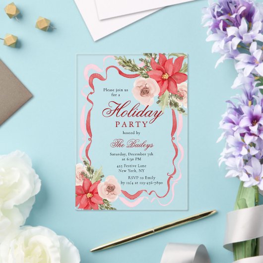 Elegante Coquette Bloemen Kerstfeest Acryl Uitnodigingen (Insitu (Huwelijk))