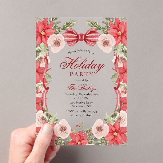 Elegante Coquette Bloemen Kerstfeest Acryl Uitnodigingen (Insitu (Draagbaar))