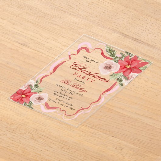 Elegante Coquette Bloemen Kerstfeest Acryl Uitnodigingen (Laagn)