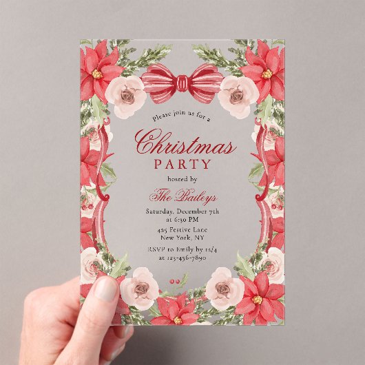 Elegante Coquette Bloemen Kerstfeest Acryl Uitnodigingen (Insitu (Draagbaar))