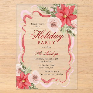 Elegante Coquette Bloemen Kerstfeest Acryl Uitnodigingen