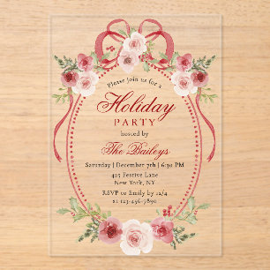 Elegante Coquette Bloemen Kerstfeest Acryl Uitnodigingen