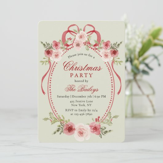 Elegante Coquette Bloemen Kerstfeest Kaart (Staand voorkant)