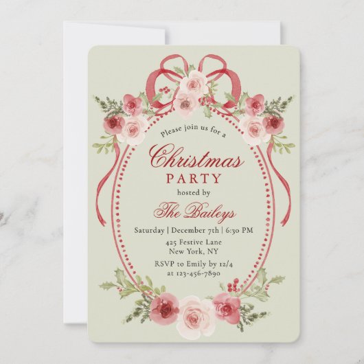 Elegante Coquette Bloemen Kerstfeest Kaart (Voorkant)