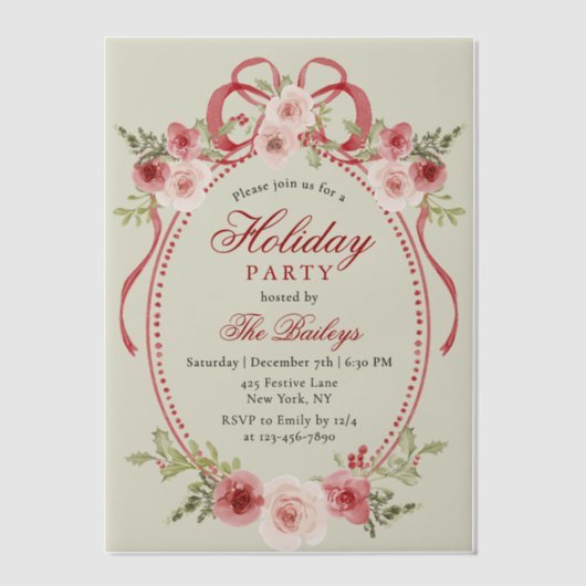 Elegante Coquette Bloemen Kerstfeest Vellum Uitnodigingen (Voorkant)