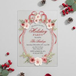 Elegante Coquette Bloemrijke Kerstfeest Acryl Uitnodigingen